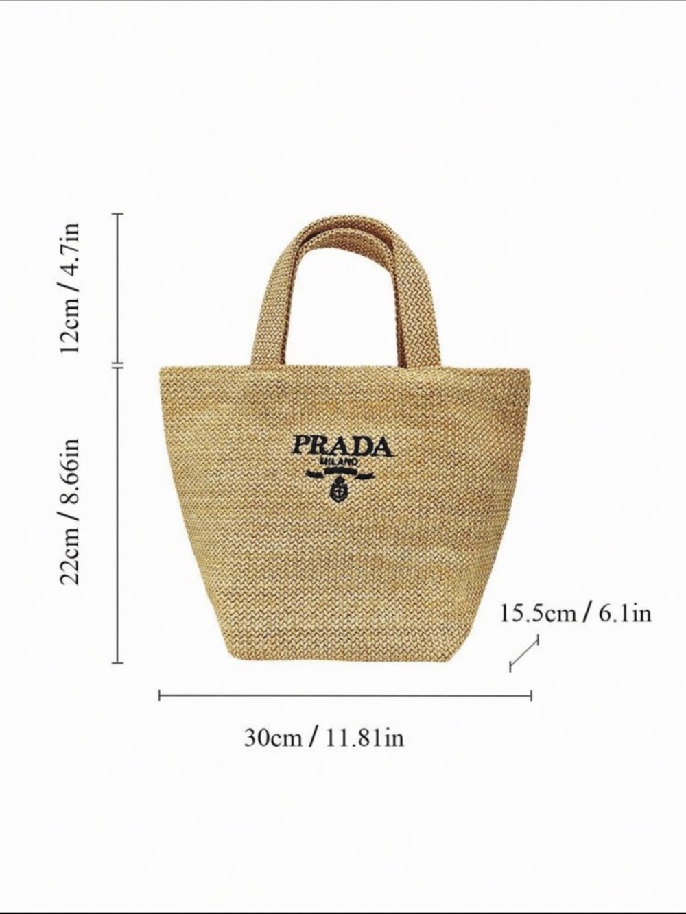 Prada Raffia Tote Bag with Black Logo - Picture 7 of 9